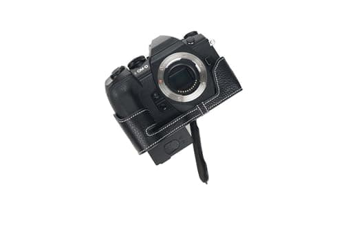 Image of Handmade Genuine Real Leather Half Camera Case Bag Cover for Olympus OM-D E-M1 Mark II III Black Color