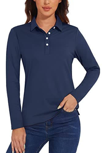 Image of TACVASEN Womens Long Sleeve Tops UV Sun Protection Breathable Polo T-Shirts Lightweight Golf Sports T-Shirts Navy,M