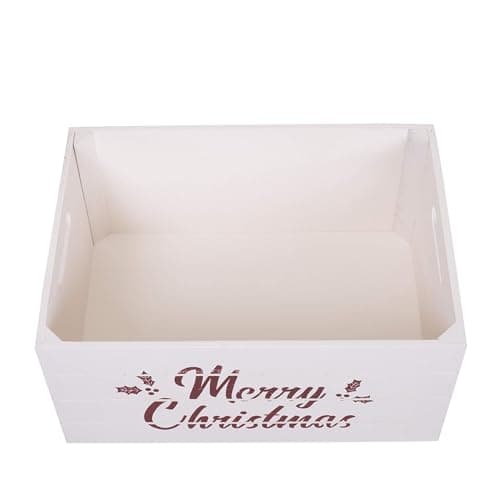 Image of green leaves Christmas Edition Wooden Crates Retail Display Storage Box Gift Hamper Eve Box (1, White)