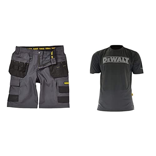 Image of DEWALT Cheverley Lightweight Grey Polycotton Shorts Waist 32in & Easton Lightweight Performance T-Shirt - L (46in)
