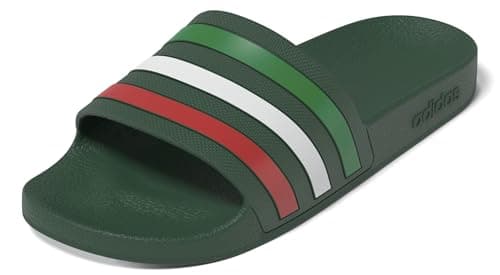 Image of adidas Unisex Adilette Aqua Slides, team dark green/ftwr white/bright red, 7 UK