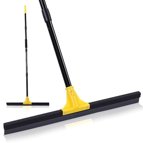 Image of HISUEKIG Floor Squeegee Heavy Duty Outdoor, 60cm Rubber Squeegee Broom with Adjustable Long Handle 83-158cm for Cleaning Garage Courtyard Bathroom Shower Glass Window Tile Concrete Deck Marble Water