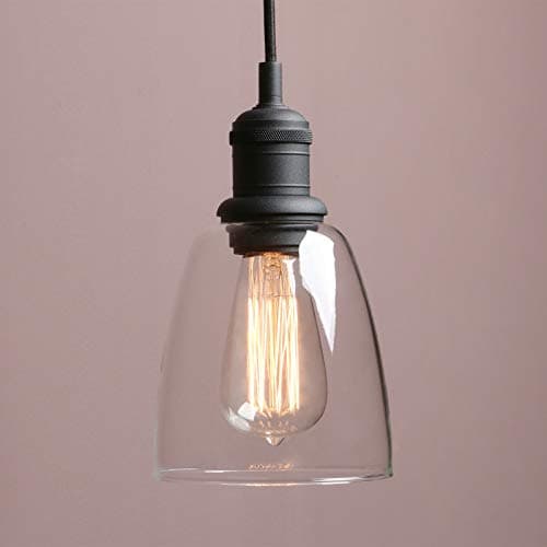 Image of Yosoan Lighting Industrial Vintage Pendant Light Fittings with Clear lampshade, Loft Bar Edison Hanging Ceiling Lights Chandelier for Kitchen Island Dining Room Front Mirror (Black)