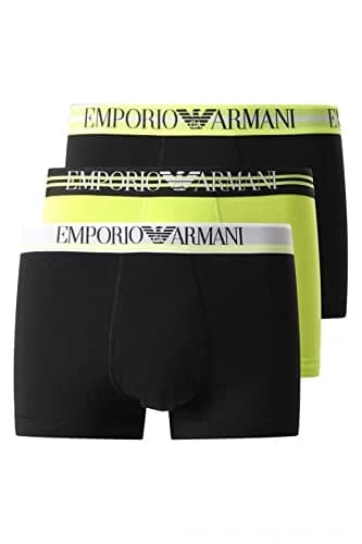 Image of Emporio Armani Men's Underwear 3 Pack Trunks Mixed Waistband, Black/Black/Lime, XL