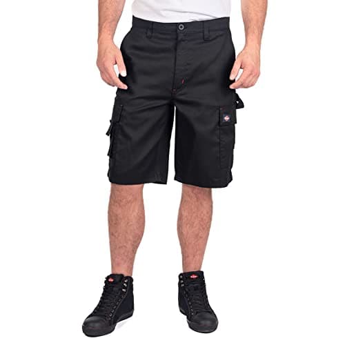 Image of Lee Cooper Workwear Shorts Cargo with Multi-Pocket Classic Heavy Duty Easy Care Lightweight Summer Casual Workwear Triple Stitched Durable Fabric Capri Short Pants (Black, 36W)