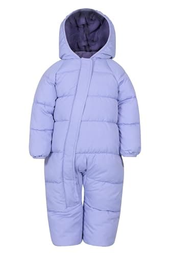 Image of Mountain Warehouse Frosty Kids Junior Padded Snowsuit - Puffer Jacket with Central Zip, Hand & Foot Cuffs, Fleece Lined - Autumn Winter Travelling & Outdoors Lilac Baby Size 6-12 Months