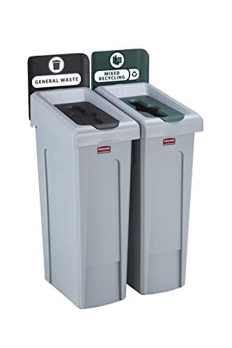 Image of Rubbermaid Commercial Products Slim Jim Recycling Station Bundle | 2-Stream Waste Separation System For General Waste & Mixed Recycling | Modular Resin Construction