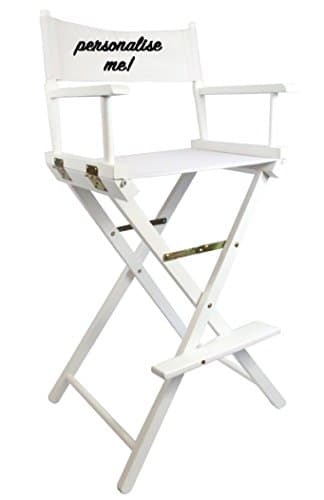 Image of Professional Premium Tall Director's/Make-up/Cosmetic Chair (White Wood Frame) - FREE PERSONALISATION - Customised, Solid Wood, Gift for Her