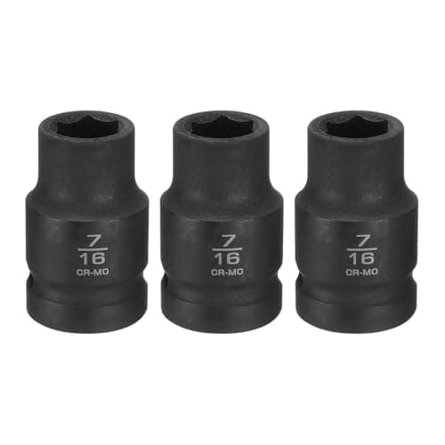 Image of sourcing map 3pcs 6 Point Shallow Impact Socket 7/16" Socket 1/2" Square Drive 38mm (1.5") Long 40cr Alloy Steel for Home Auto Axle Hex Nuts Bolts Repair, Black
