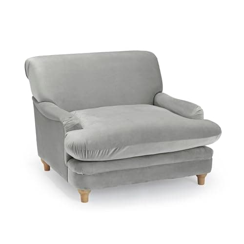Image of LPD Home Plumpton Chair – Modern Velvet Accent Chair in Grey, Wide Cushioned Seat for Living Room, Bedroom & Home Office