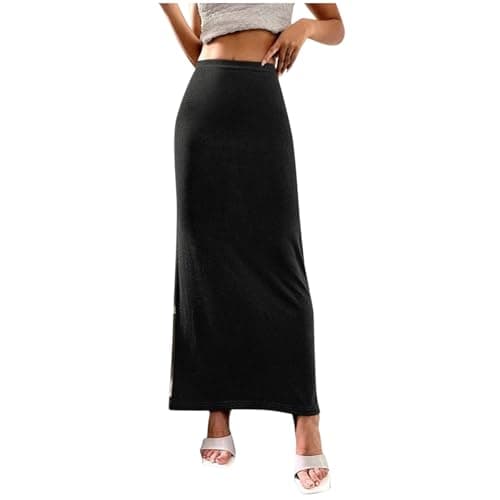 Image of Black Winter Skirts for Women UK - Elasticated Waist, Velvet, Long, Pencil, Plain, A Line, Elegant, Smart, Casual, Work, Office, Maxi Skirts