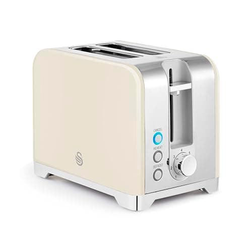 Image of Swan ST19031CRM Solace 2 Slice Toaster, Premium Stainless Steel with a High Gloss Finish, 7 Browning Levels, Defrost, Reheat and Cancel Functions, Non-Slip Feet, Self-Centring Function, 930W, Cream