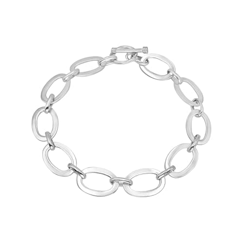 Image of Silverly Sterling Silver Chunky Oval Link Chain Bracelet for Women With a T-bar Clasp - Modern Wide Chain Design - Heavy Toggle Bracelets - Gift for Her - Thick 925 Chains
