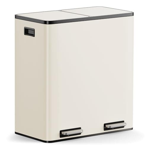 Image of VonHaus Kitchen Bin, 60L Double Recycling Bin for Kitchen, Two Section Food Waste Separation System with Non-Slip Base & Removable Inner-Compartments, Large Airtight Trash Can, 2 x 30L (Cream)