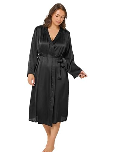Image of Yours Curve Black Satin Robe - Women's - Plus Size Curve