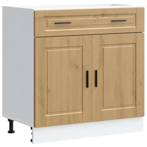 Image of vidaXL Kitchen Base Cabinet - Porto Range Artisan Oak Finish, Engineered Wood, 80x46x81.5 cm, Adjustable Feet, Spacious Storage, Modern Style