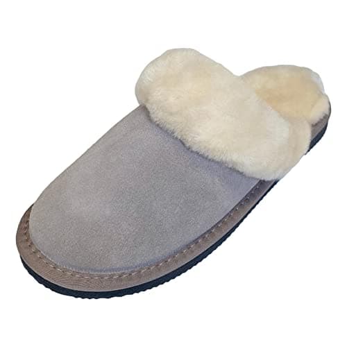 Image of Deluxe Ladies Sheepskin Mule Style Slippers with Thick Sheepskin Lining (Light Grey, numeric_7)
