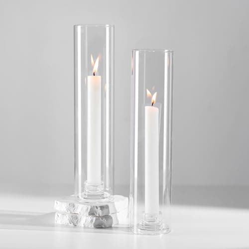 Image of Hewory Hurricane Glass Candle Holders: Set of 2 Clear Candle Sticks Holder for Wedding Table Centrepieces Tall Candlestick Holders for Christmas Decoration Party Outdoor