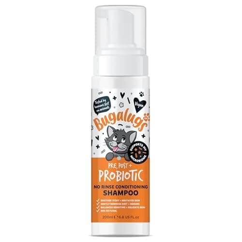 Image of Bugalugs No Rinse Cat Shampoo for Itchy Skin with Prebiotics, Postbiotics & Probiotics for cats - kitten shampoo and cat shampoo for indoor cats for sensitive skin supports your pets Microbiome