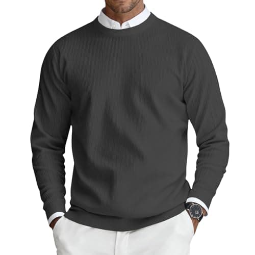 Image of Men Sweater Mens Sweaters Crew Neck Jumper Knitted Pullover Men Soft Sweater Lightweight Classic Jumpers Long Sleeve Sweatshirts 03-Black L