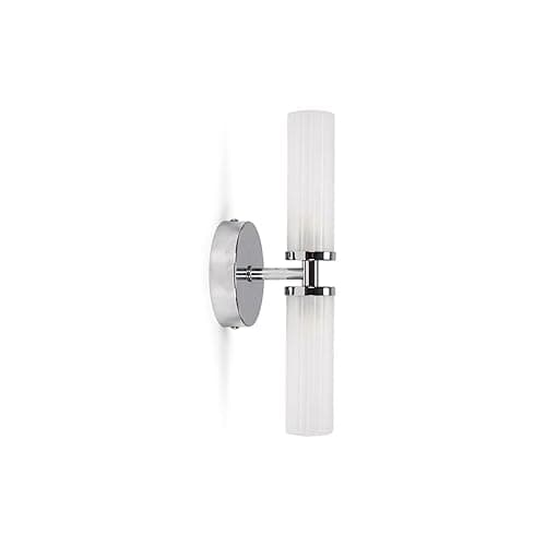 Image of MiniSun | Modern 2 Way Polished Silver Chrome and Reeded Glass Shade Wall Light Fitting | Bath Wall Lights, Home Décor & Improvement Essential | Includes 3W LED Bulbs | Mains Wired
