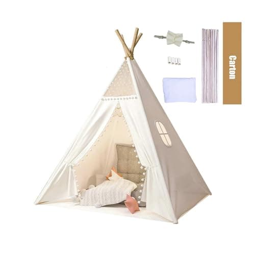 Image of Trafagala Kids Teepee Tent White 160cm CE Certified Childrens Teepee Play Tent Indoor Outdoor Tipi Playhouse Garden Beach Wigwam