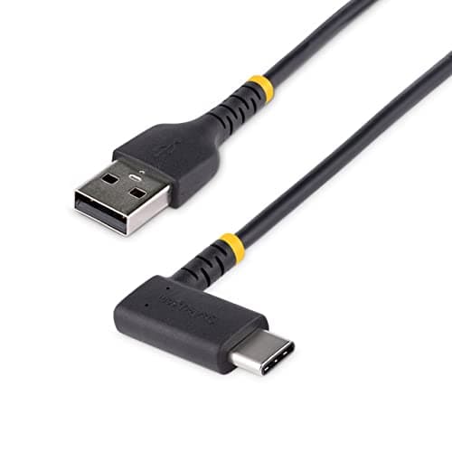 Image of StarTech.com 3ft (1m) USB A to C Charging Cable Right Angle - Heavy Duty Fast Charge USB-C Cable - USB 2.0 A to Type-C - Rugged Aramid Fiber - 3A - USB Charging Cord (R2ACR-1M-USB-CABLE)