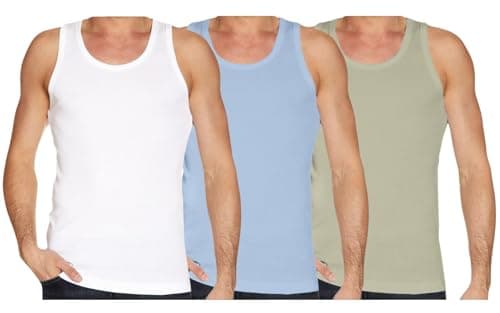 Image of Gaffer Men Vests Plain Tank Top Regular Fit Cotton Sleeveless Basic Classic Underwear Athletic Muscle Gym Fitness Wear White-Skyway-Sage XXL