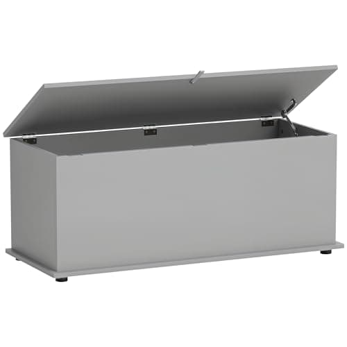 Image of HOMCOM Storage Chest, Large 113L Blanket Box, Shoe Bench with Safety Hinged Lid, Storage Trunk, Bed End Bench for Bedroom, Hallway, Living room, Playroom, 100 x 40 x 40cm, Grey