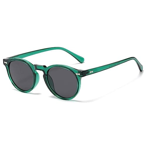 Image of LJCZKA Retro Round Polarized Sunglasses Mens Womens, Vintage Polarised Sunglasses Classic Trendy Shades Unisex UV400 Protection