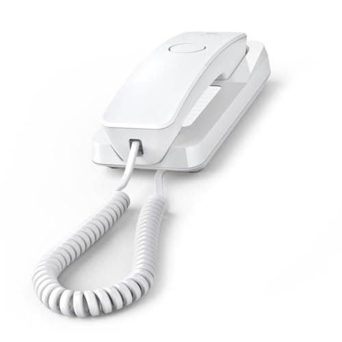 Image of Gigaset Desk 200 Corded Space Saving Telephone with Elastic Cable 10 Speed Dial Entries Redial MFV or Pulse Selector Adjustable White [German Version]