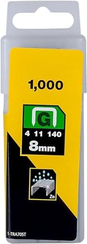 Image of Stan-Ley 1-TRA705T" Type G" Staples, Silver, 8 mm, Set Of 1000 Pieces, Durable and Resistant to Corrosion, Stapling Paper, Fabric, Plastic, And Light Wood, Yellow/Black
