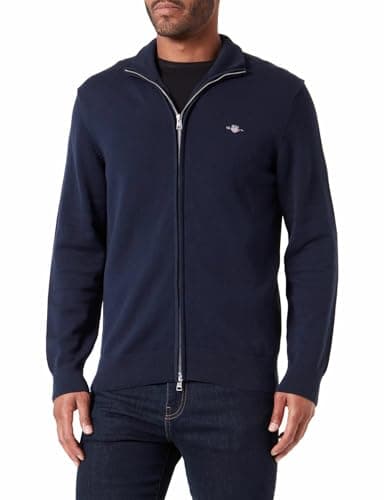 Image of GANT Men's Casual Cotton Zip Cardigan, Evening Blue, L