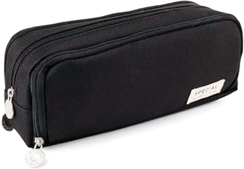 Image of Twinsun Black Pencil Case,3 Compartments Large Pencil Case for Girl, Canvas Pouch Organizer for School Supplies, Pencil Cases Cosmestic Make up Bag for Women Kid (Black)