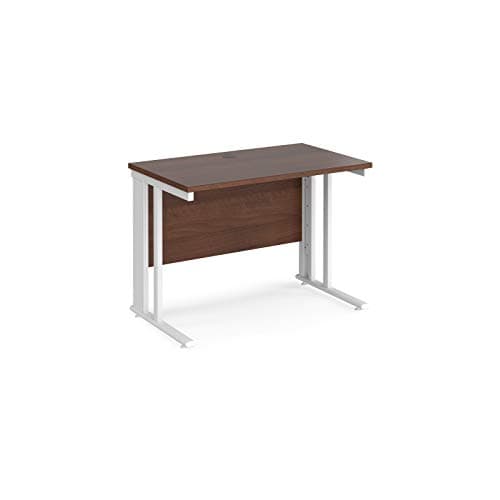 Image of Mr Office Maestro 25 straight desk 600mm deep - white cable managed leg, 1000, Walnut