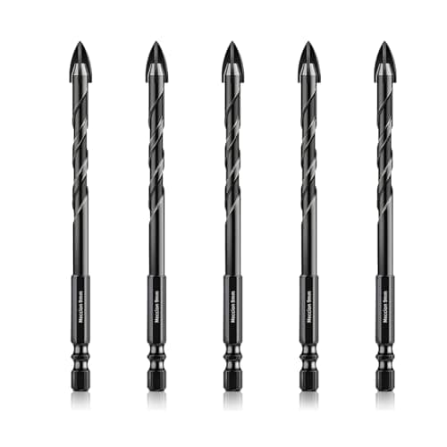 Image of Meccion Tile Drill Bit 9mm x 5Pcs Professional Cross Tungsten Carbide Tip Drill Bits for Tile, Brick, Glass, Porcelain, Plastic, Wood, Cement, Mild Metal