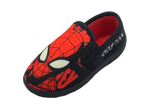 Image of Marvel Spider-Man, Boys or Girls Spiderman Slippers with Glow In The Dark Eyes, Red/Black, Size 12