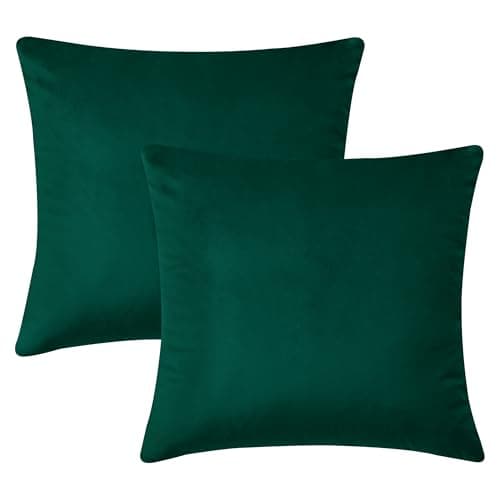 Image of Hafaa Cushion Covers 45 x 45 cm (Pack of 2) - Velvet Square Throw Pillow Cases - Luxury Decorative Green Cushions Cover for Bedroom Sofa Chair Couch 18x18 Inch