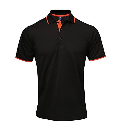 Image of Premier Mens Contrast Coolchecker Polo Shirt (2XL) (Black/Orange)