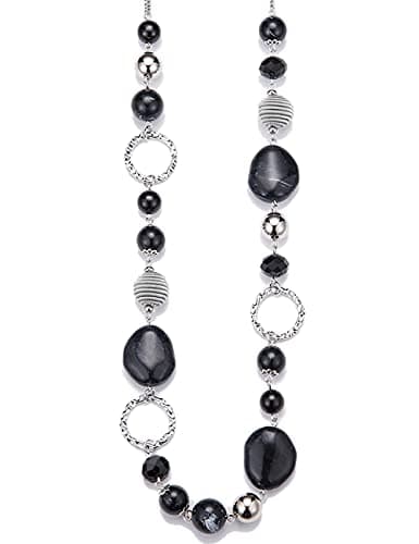 Image of BULINLIN Long Beaded Silver Necklace for Her Crystal Bead Sweater Chain Fashion Jewelry Necklace Birthday Gifts for Women Mum(Black)