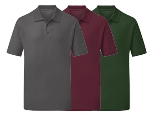 Image of NGWorld Pack of 3 Unisex Short Sleeve Polo Shirts - Bottle Green/Burgundy/Charcoal - 5XL