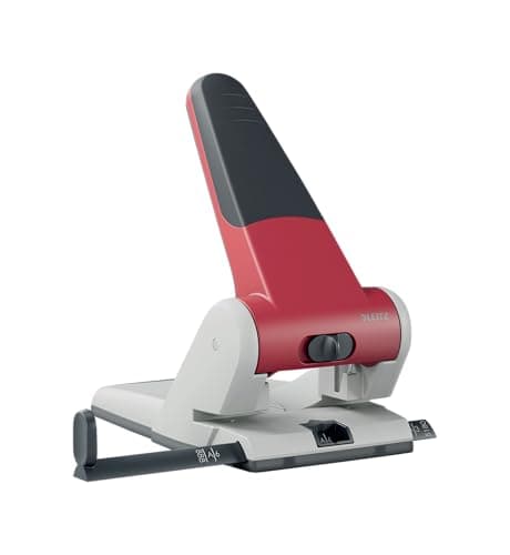 Image of Leitz Heavy Duty Hole Punch, 65 Sheets, Guide Bar with Format Markings, Metal, 51800025 - Red
