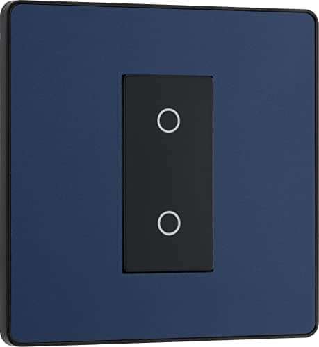 Image of BG Electrical Single Master/Primary Touch Dimmer Wall Light Switch, 2-Way, Trailing Edge, Screwless Front Plate, Evolve, Matt Blue, 200W, PCDDBTDM1B
