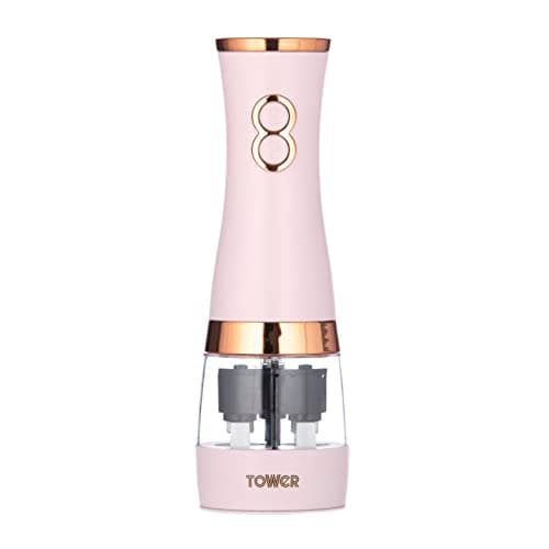 Image of Tower Electric Salt and Pepper Mills, Battery Operated with Adjustable Ceramic Grinders, Pink and Rose Gold, T847004PNK
