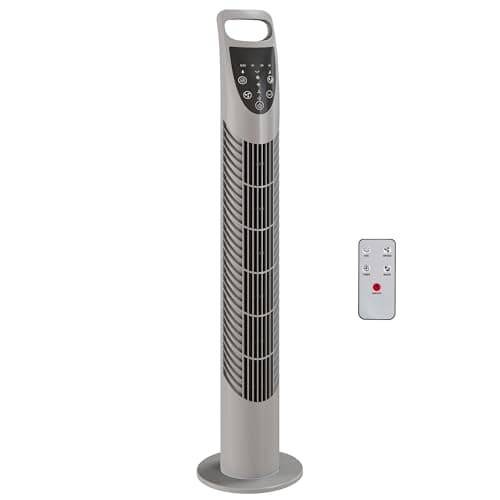 Image of HOMCOM 31 Inch Bladeless Oscillating Tower Fan with 70° Oscillation, Remote Control, 7.5H Timer, 3 Speed 3 Modes, Electric Floor Standing Cooling Fan for Home Bedroom Office, Grey