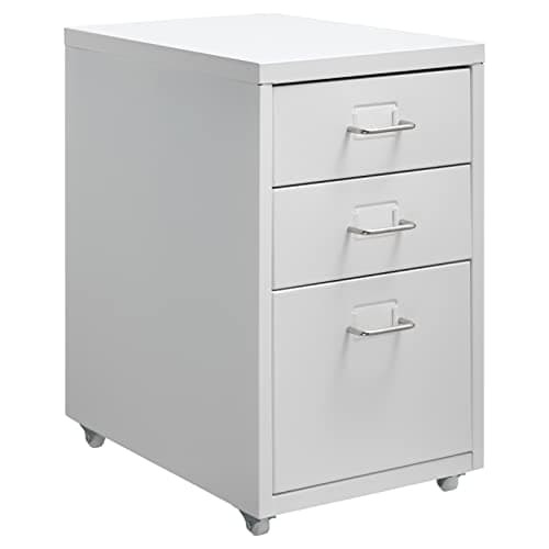 Image of HollyHOME 3-Drawer Mobile File Cabinet, Filing Cabinets, Under Desk Drawers Rolling Filing Organizer, Metal Storage Cabinet with Casters for Home and Office, White