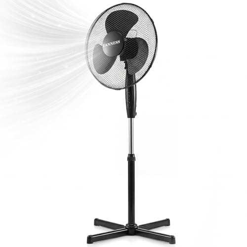 Image of TANNESS 16" Oscillating Pedestal Fan - 3-Speed Quiet Cooling - Adjustable 120cm Stand - 80° Oscillation - Cross Base - Aluminium Motor - Floor Standing Fan for Home, Office & Bedroom, Black