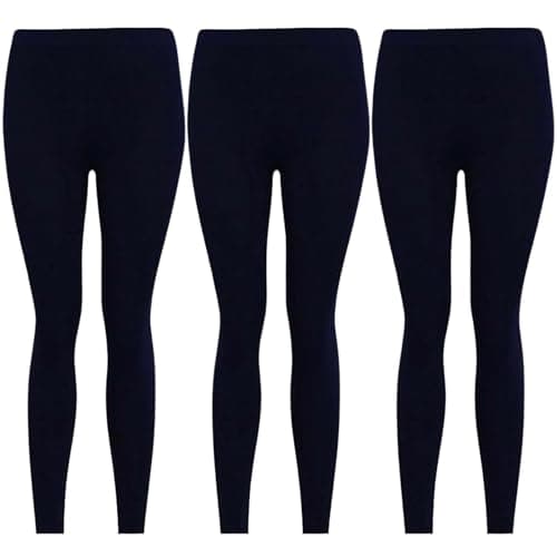 Image of Bamu 3 Pack Girls Kids Childrens Cotton Soft Stretchy Leggings with Elasticated Waist (UK, Age, 13 Years, 14 Years, Regular, 3 Pack Black)
