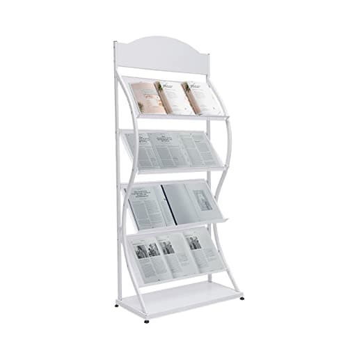 Image of VonVVer Magazine Rack 4 Pockets - Floor Standing Magazine Brochure Holder, A4 Brochure Display Stand Book Literature Floor Display Stand Literature Rack for Trade Show, Exhibitions (Black) (White)