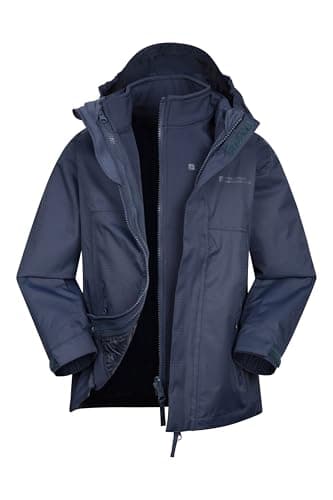 Image of Mountain Warehouse Bracken Extreme Kids 3 in 1 Jackets - Waterproof Boys & Girls Rain Jacket, Breathable, Taped Seams, Mesh Lined Kids Coat - For Spring Summer Navy Kids Size 7-8 Years